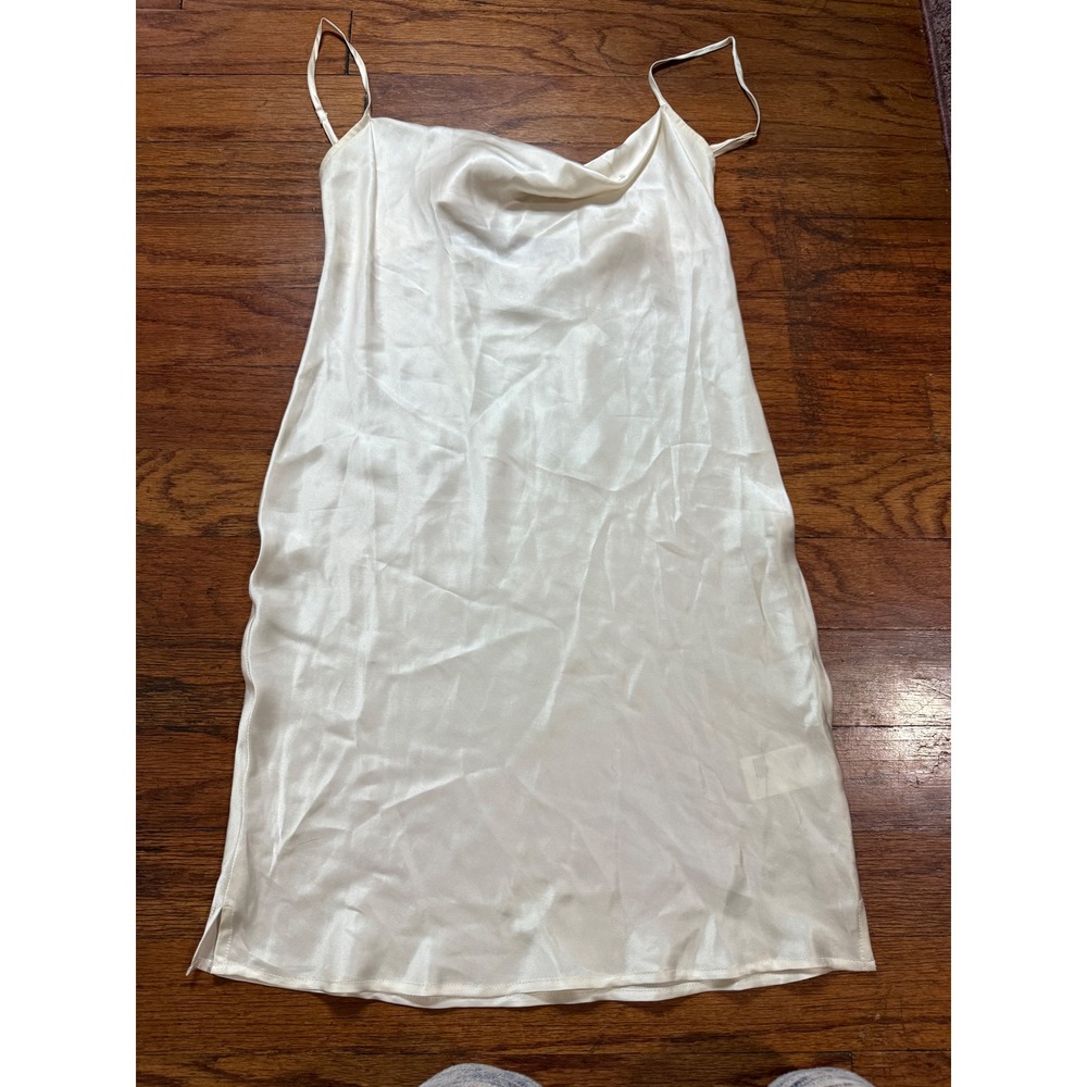 STEELE Women Cream 100% Silk Cowl Neck Slip Midi Dress Size M